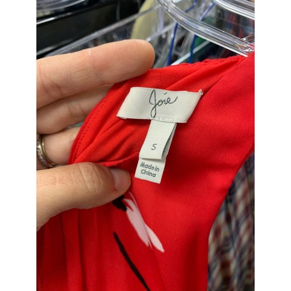 Joie Red Floral Ruffle Hem Silk Blouse - Picture 5 of 6